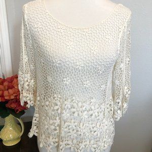 Off White Flower Lace Top- Size Small